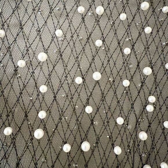 Amazon Sheer Long Sleeve Top and Pant Set Black with Pearl Detail - Size M - Picture 4 of 7